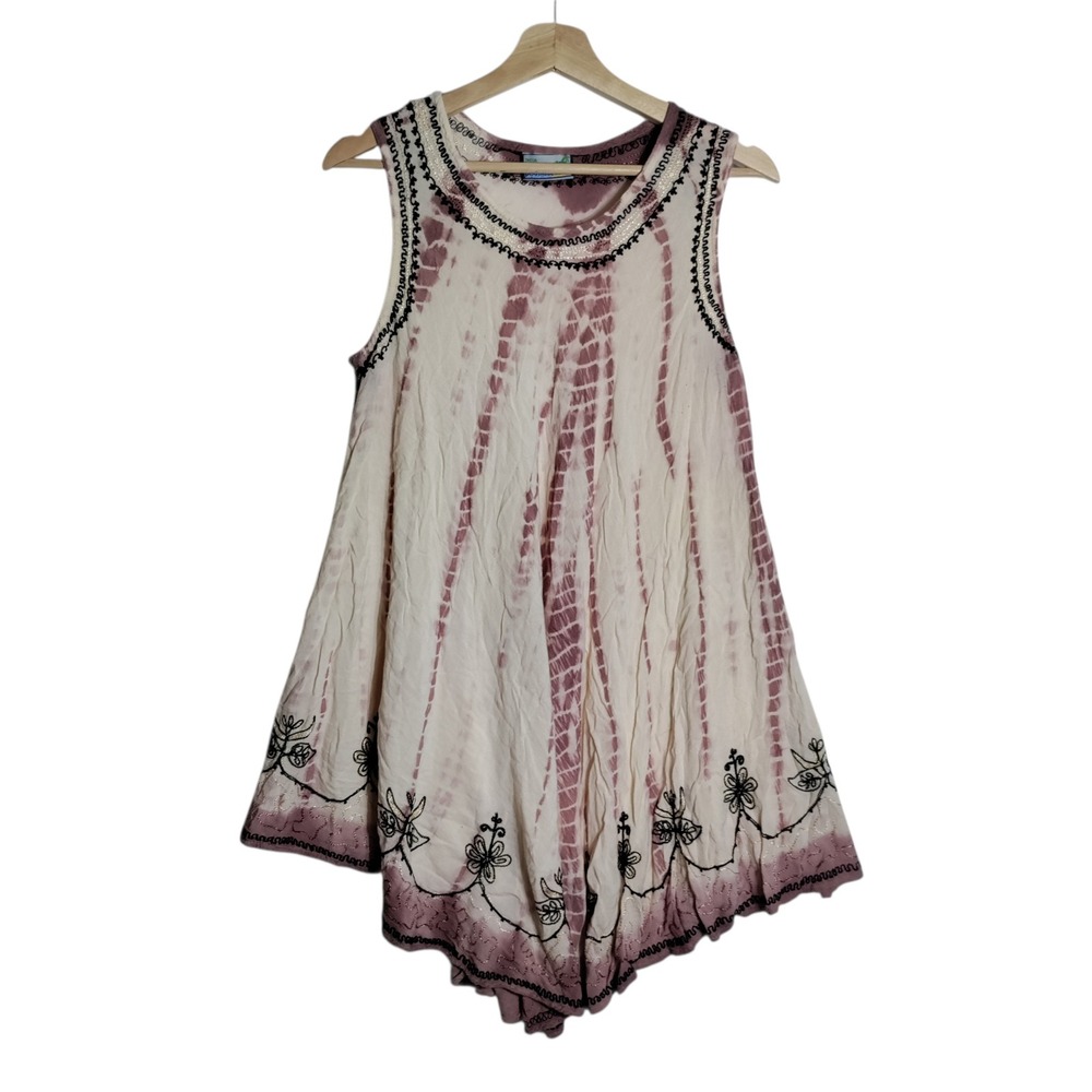 India Boutique Women‎ Mauve Tie Dye Embroidered Handkerchief Hem Tunic Top OS